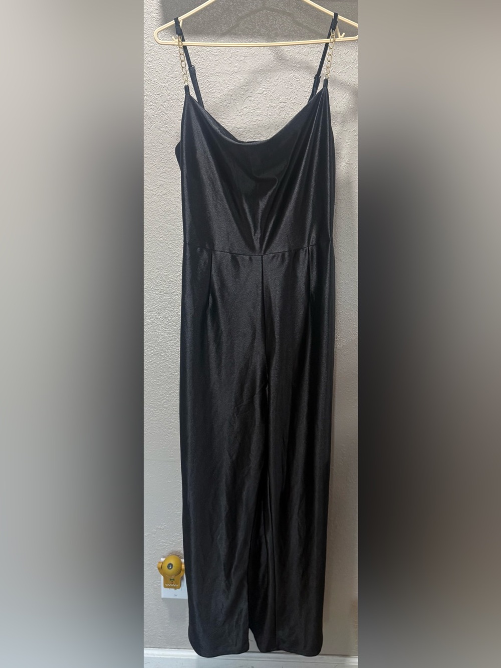 Derek Heart Black Satin Jumpsuit with Cowl Neck